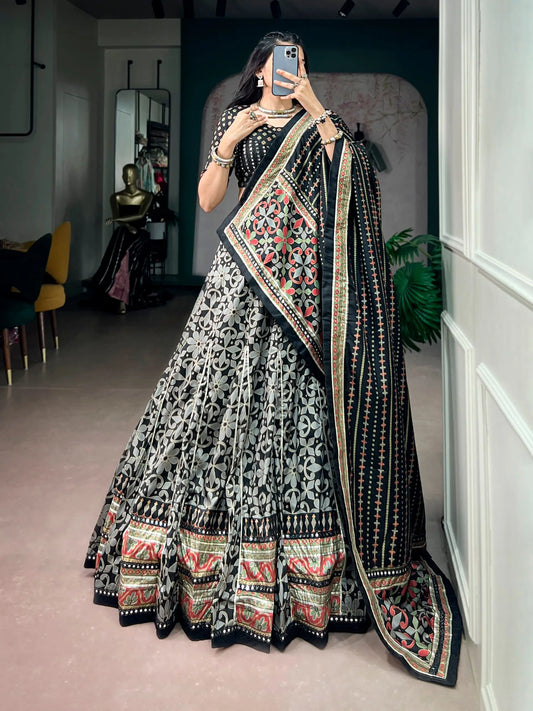 Black Tasar Silk Navratri Chaniya Choli