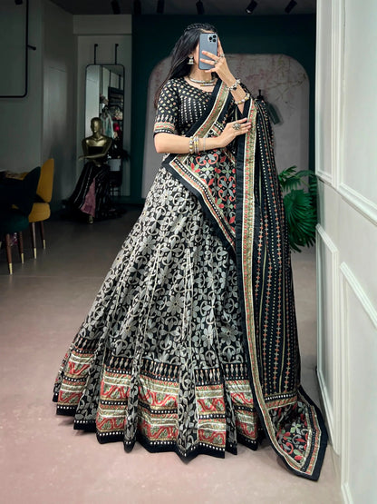 Black Tasar Silk Navratri Chaniya Choli