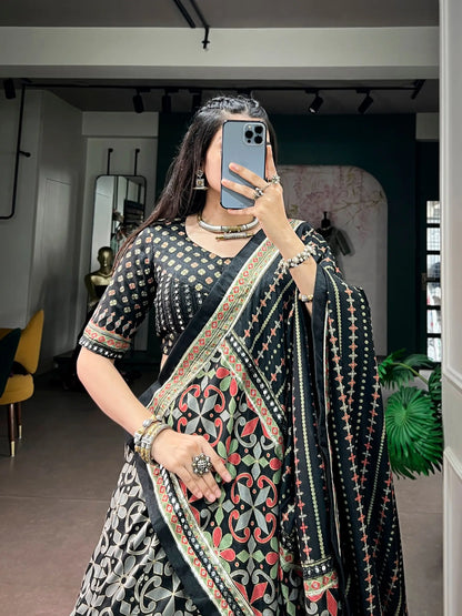 Black Tasar Silk Navratri Chaniya Choli