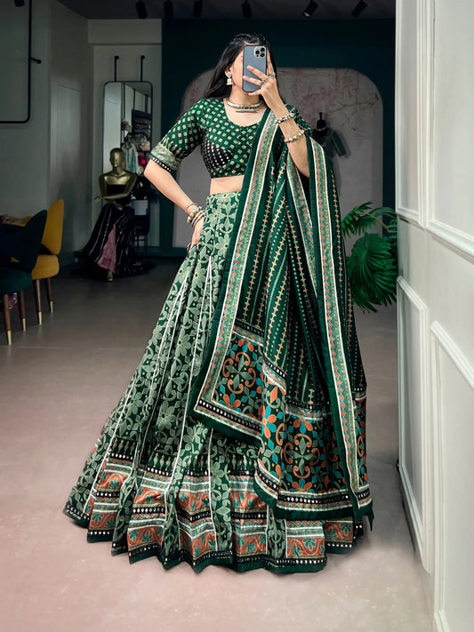 Green Tasar Silk Navratri Chaniya Choli