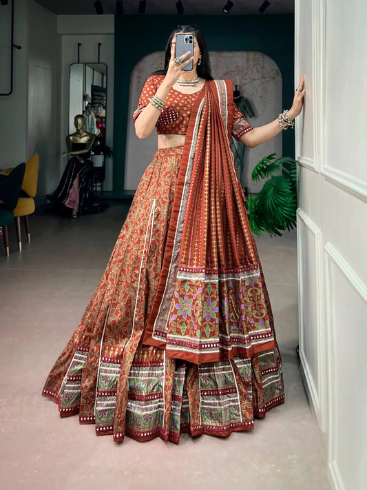 Rust Orange Tasar Silk Navratri Chaniya Choli