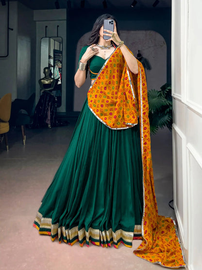 Green Navratri Lehenga With Lace Touch Up