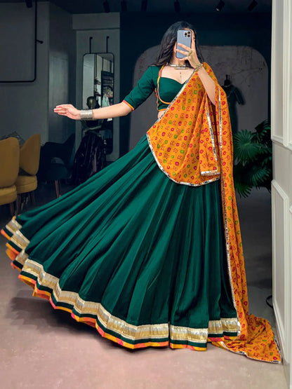 Green Navratri Lehenga With Lace Touch Up