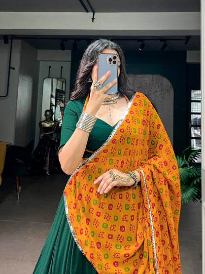 Green Navratri Lehenga With Lace Touch Up
