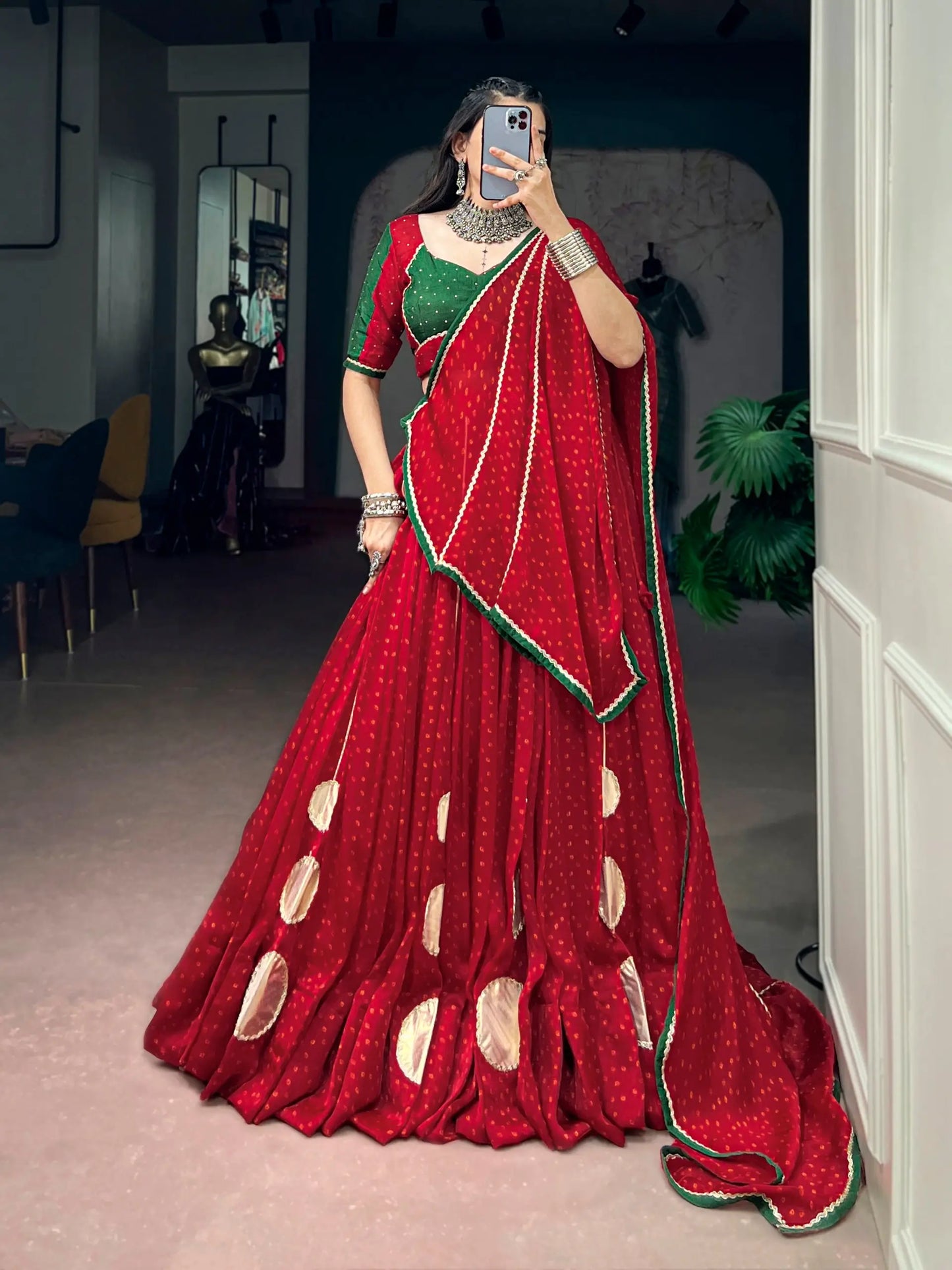 Red Printed Navratri Chaniya Choli