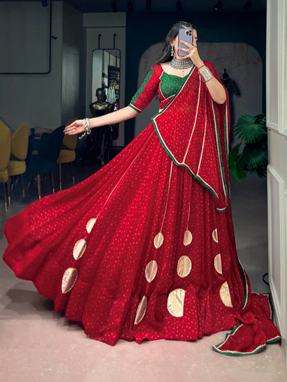 Red Printed Navratri Chaniya Choli