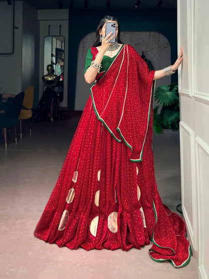 Red Printed Navratri Chaniya Choli