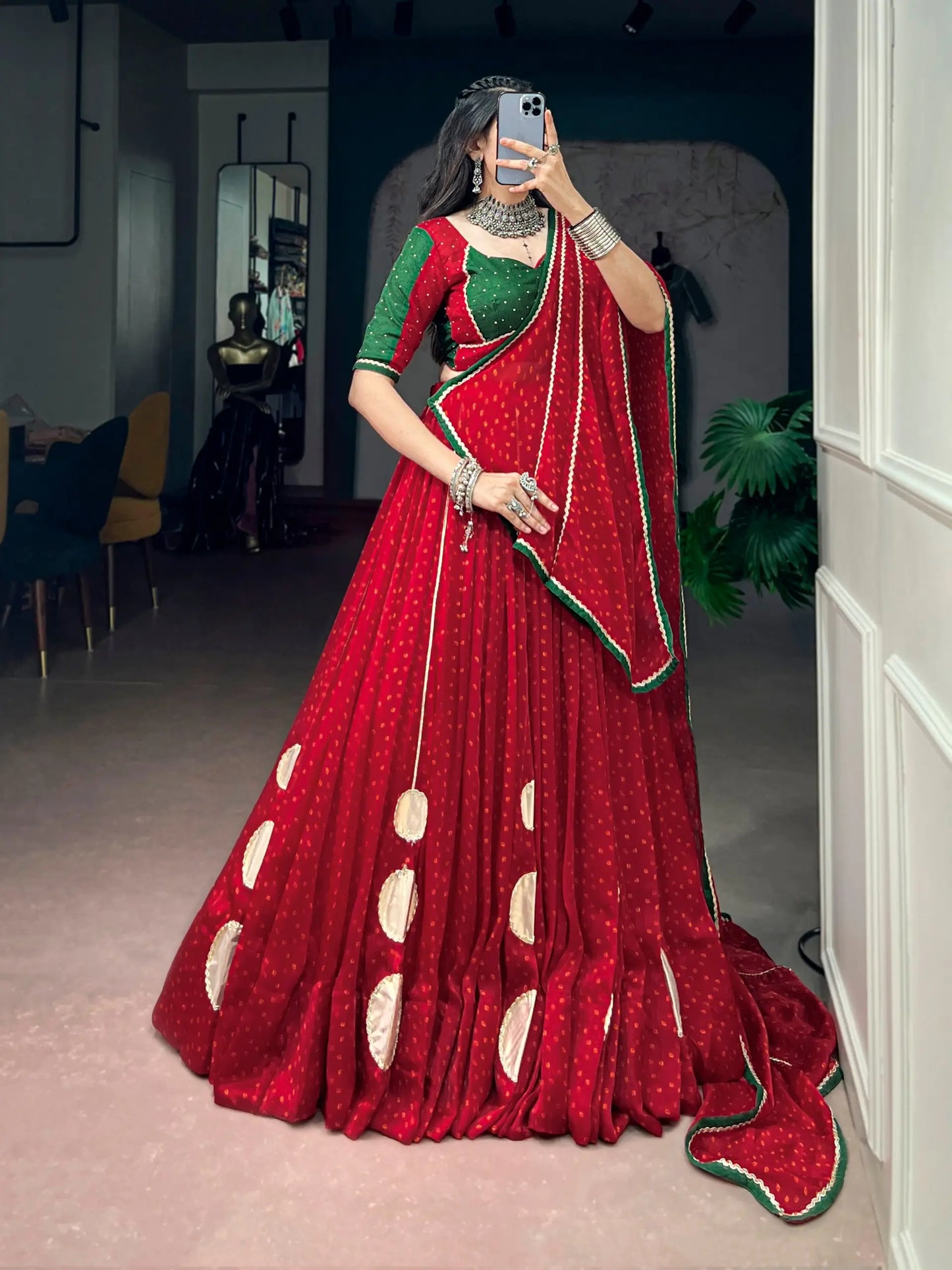 Red Printed Navratri Chaniya Choli