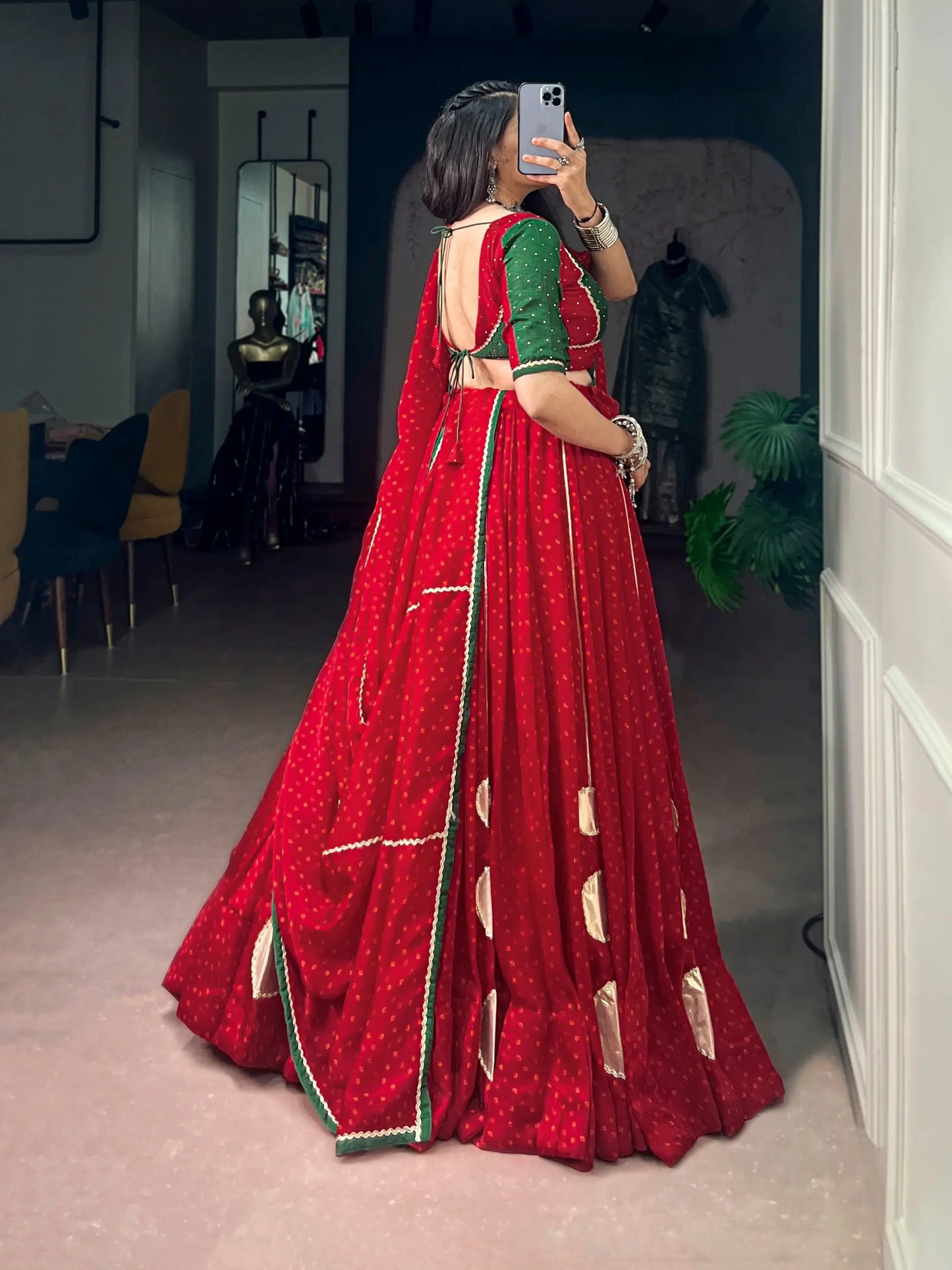 Red Printed Navratri Chaniya Choli