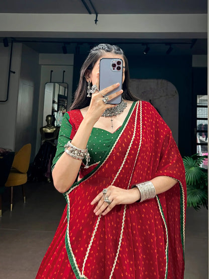 Red Printed Navratri Chaniya Choli