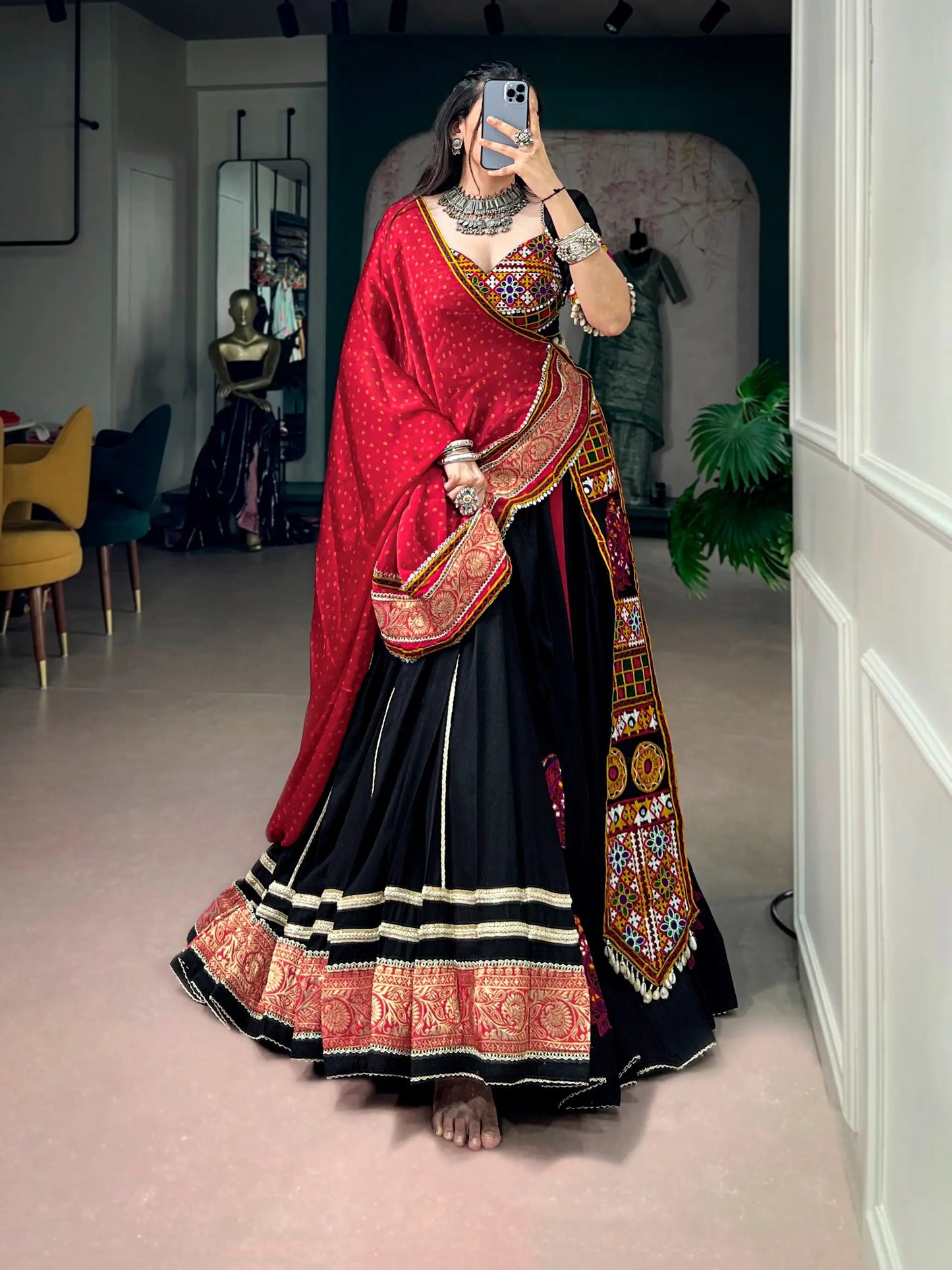 Black Navratri Lehenga With Gamthi Work