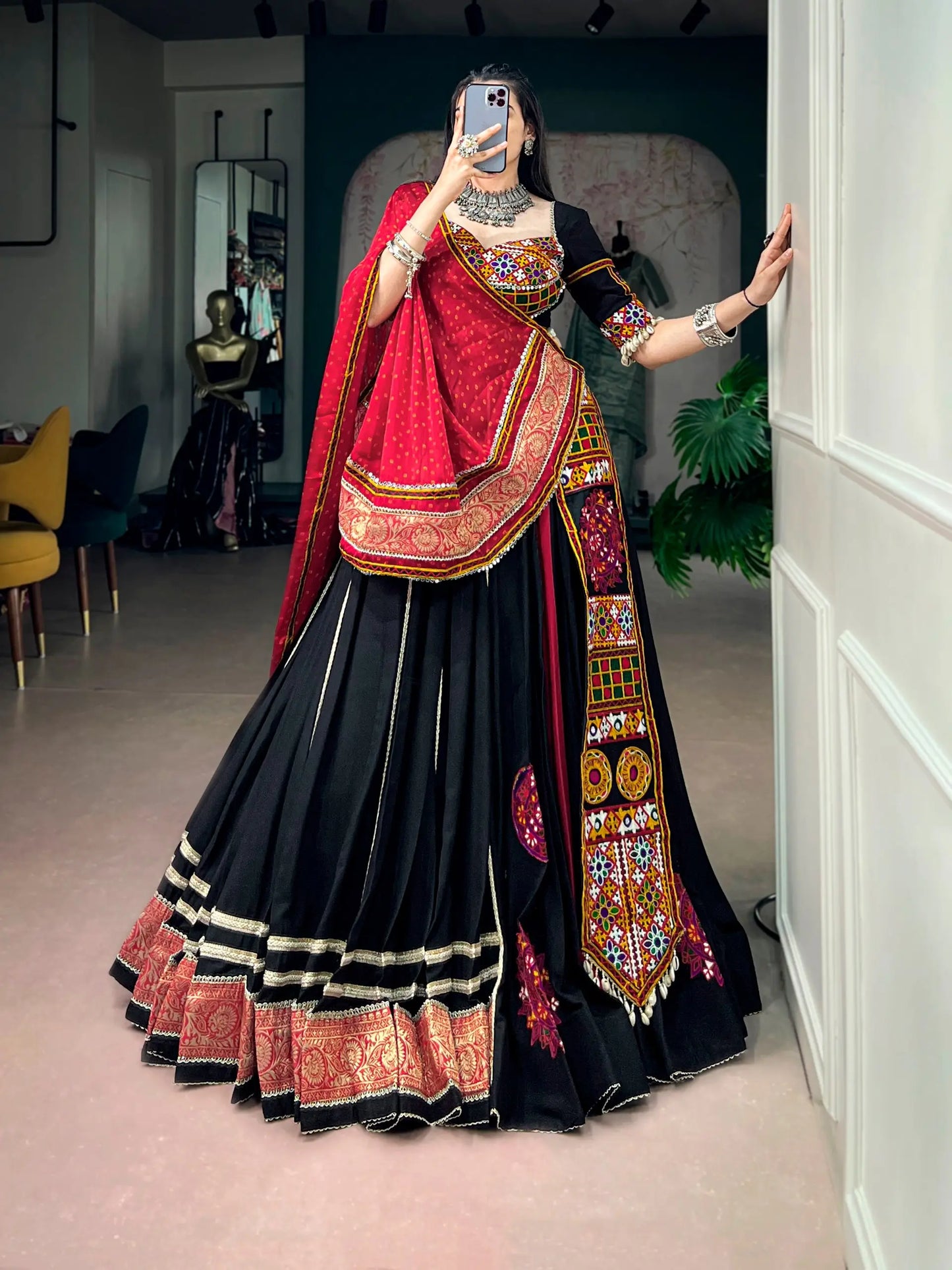 Black Navratri Lehenga With Gamthi Work