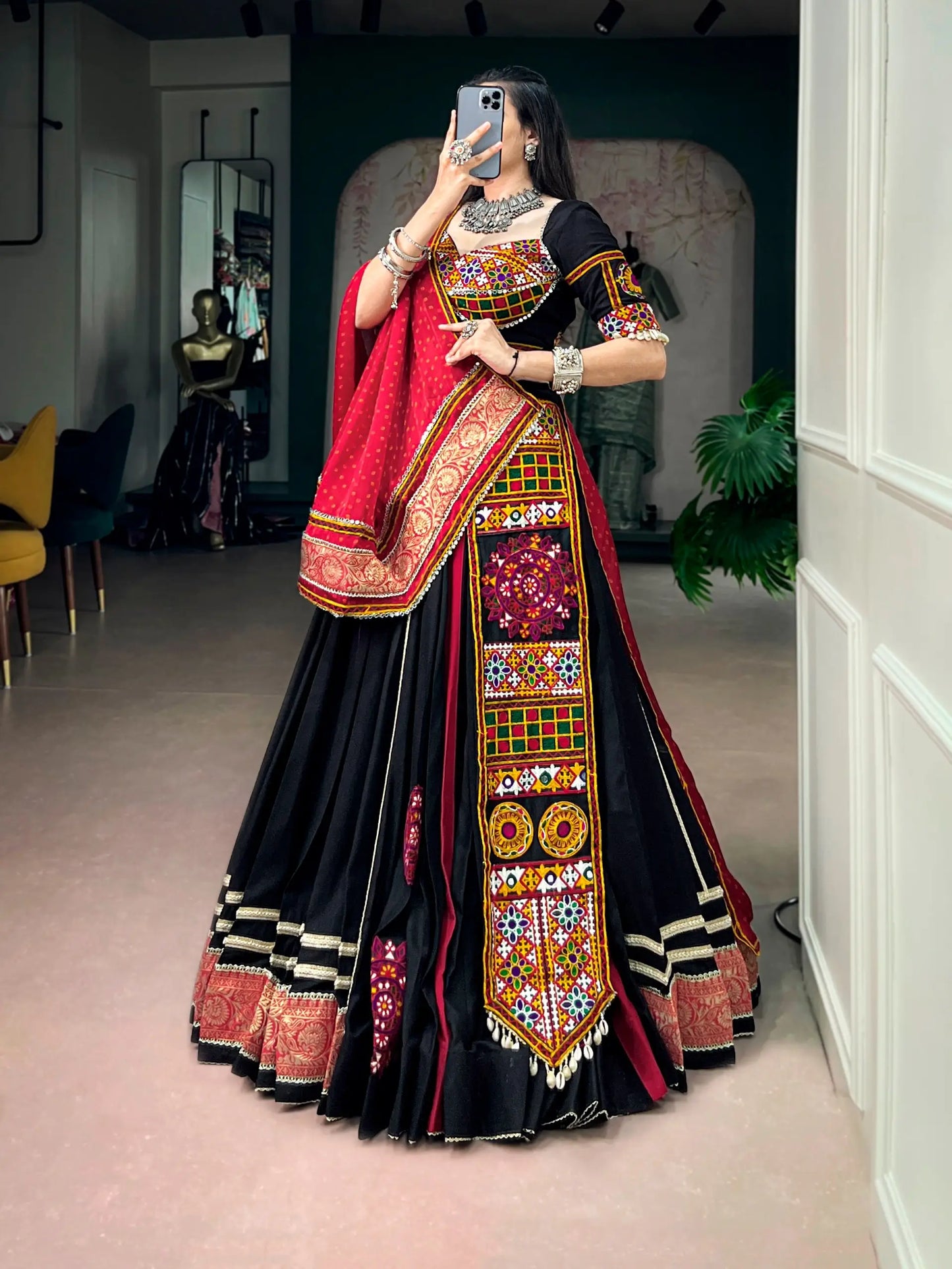 Black Navratri Lehenga With Gamthi Work