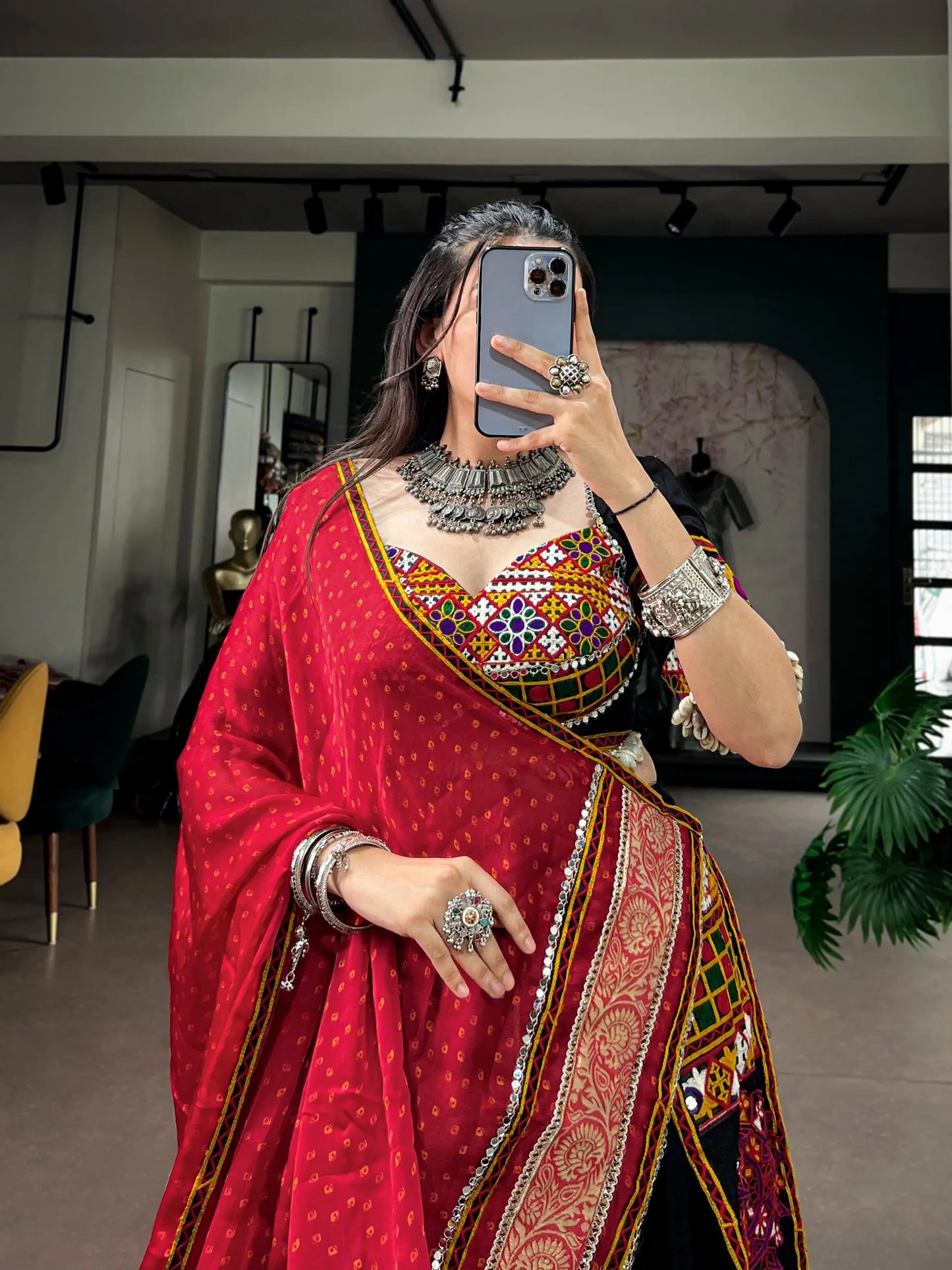 Black Navratri Lehenga With Gamthi Work