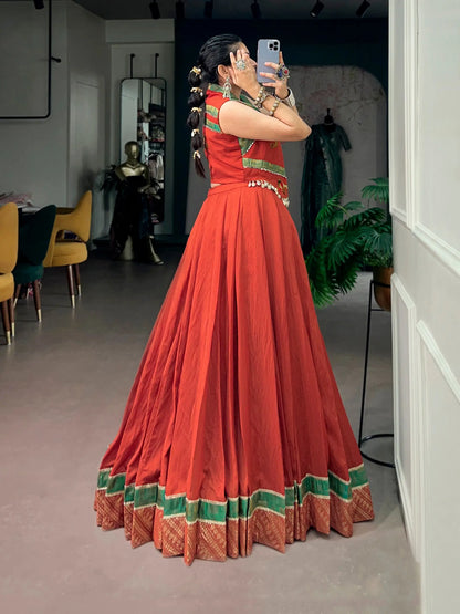 Rust Orange Garba Chaniya Choli With Koti