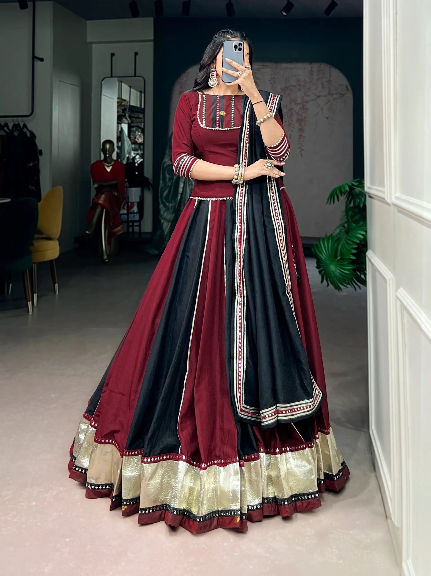 Maroon-Black Mirror Work Navratri Chaniya choli