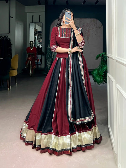 Maroon-Black Mirror Work Navratri Chaniya choli