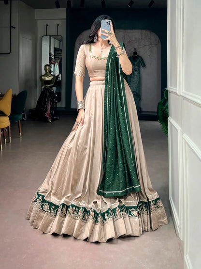 Dark Beige Chanderi Garba Chaniya Choli