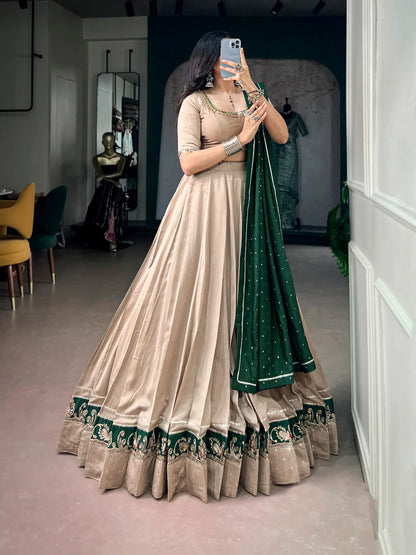 Dark Beige Chanderi Garba Chaniya Choli