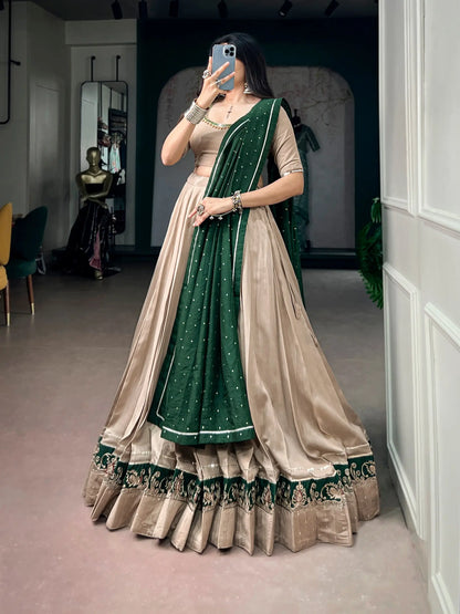 Dark Beige Chanderi Garba Chaniya Choli
