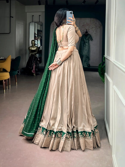 Dark Beige Chanderi Garba Chaniya Choli