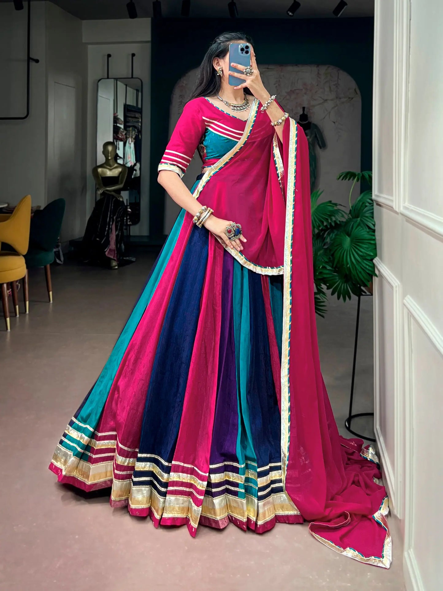 Multicolor Navratri Chaniya Choli With Lace Touch Up
