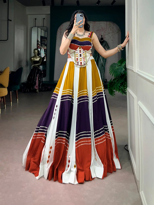 Multicolor Chaniya Choli With Mirror & Lace Touch Up