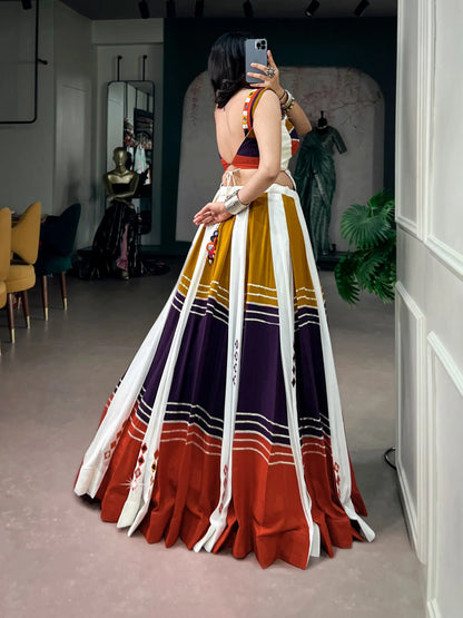Multicolor Chaniya Choli With Mirror & Lace Touch Up