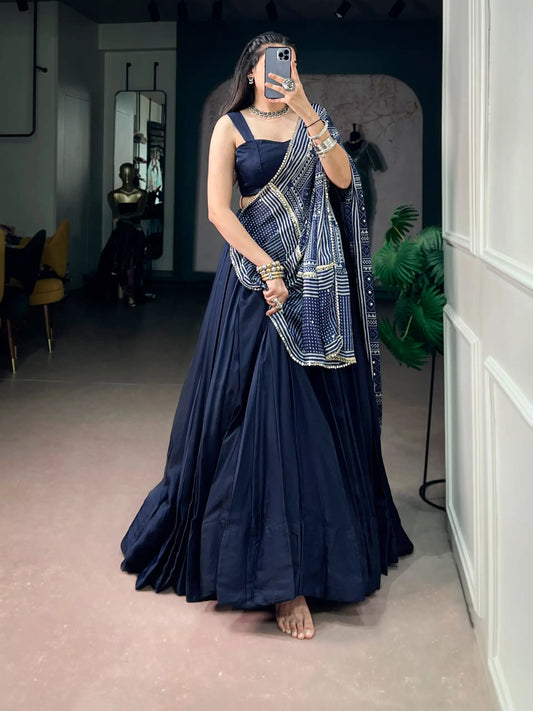 Navy Blue silk Navratri Chaniya Choli