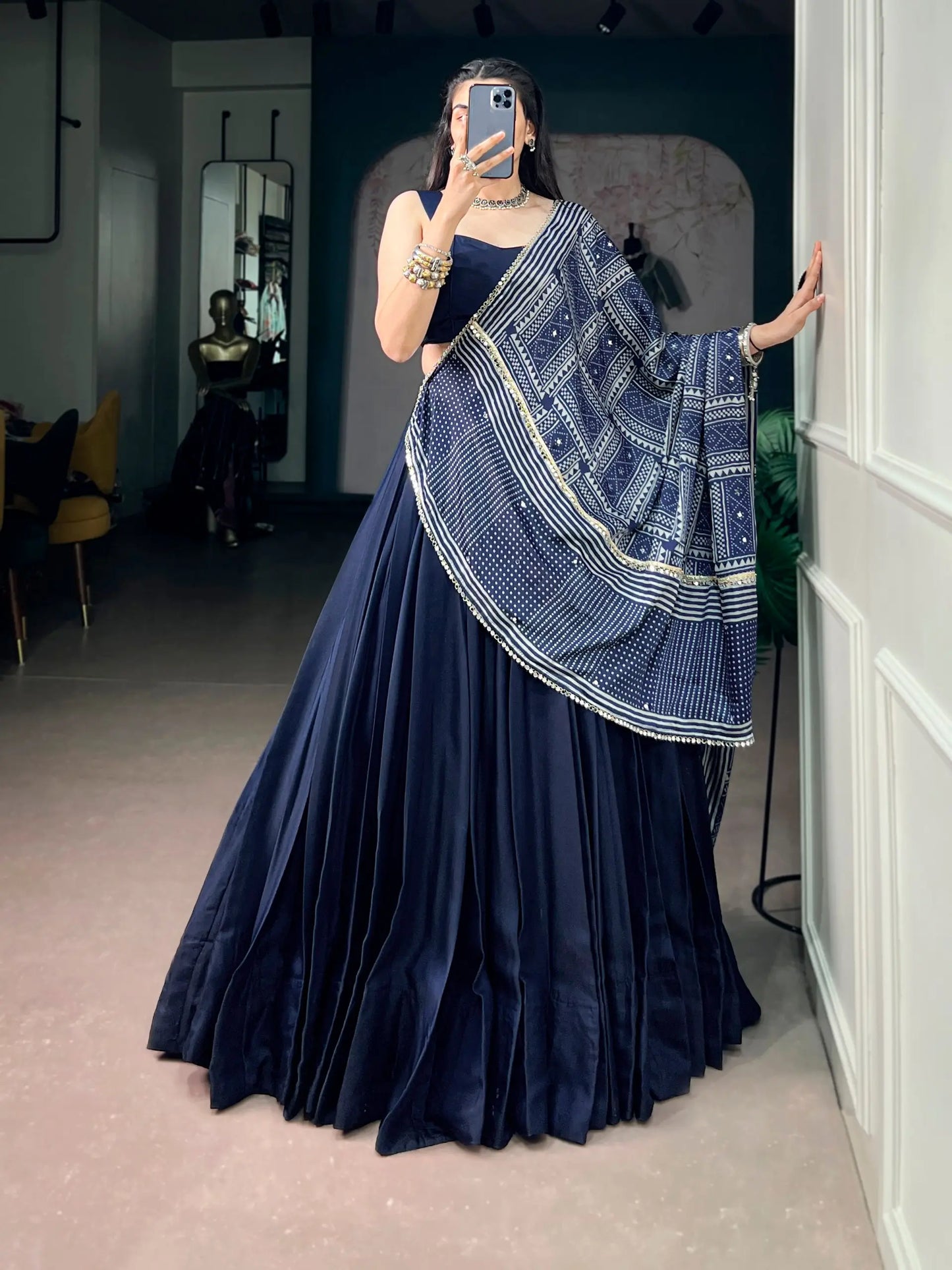Navy Blue silk Navratri Chaniya Choli