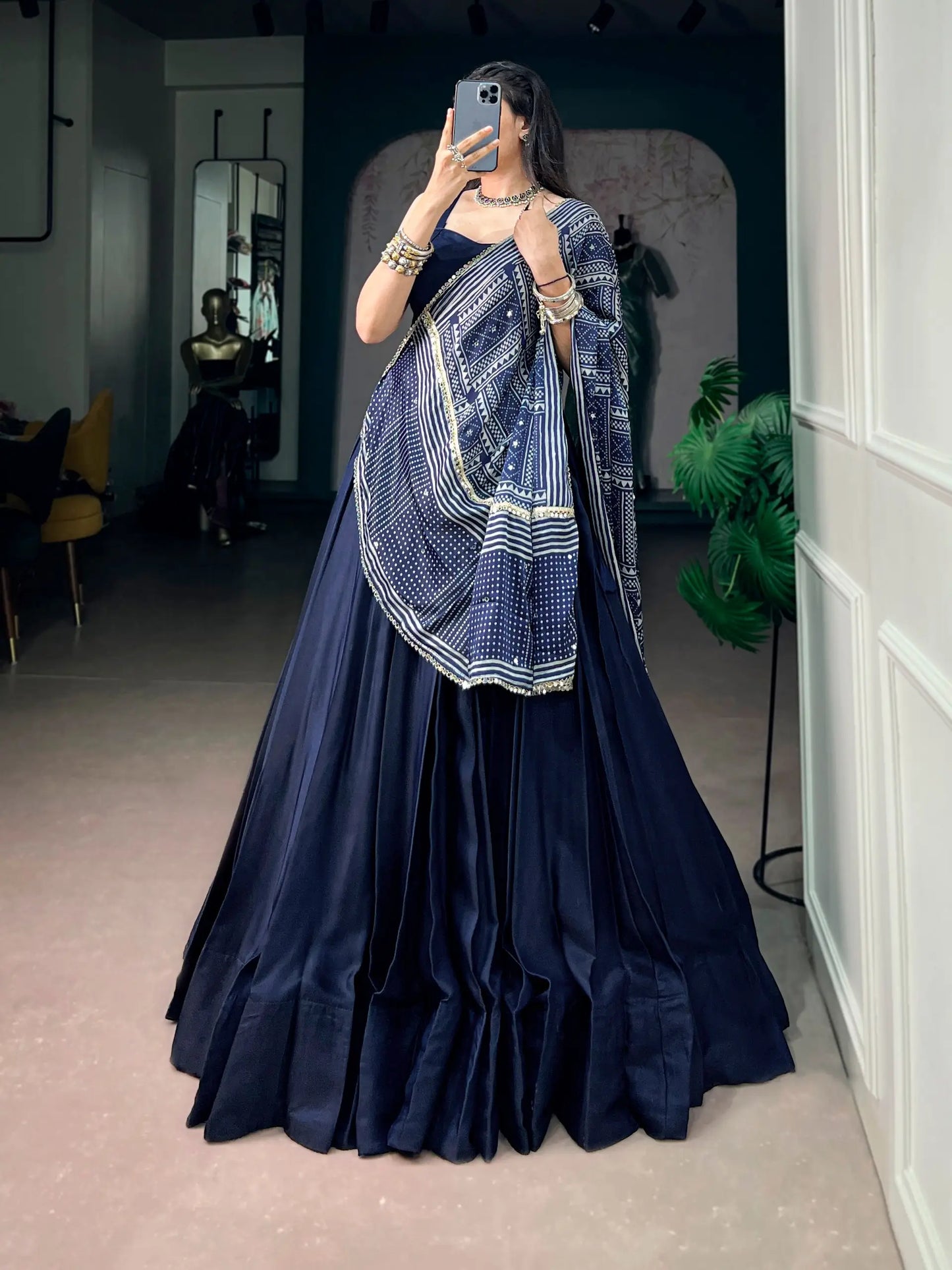 Navy Blue silk Navratri Chaniya Choli