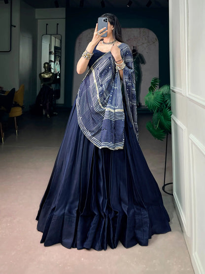 Navy Blue silk Navratri Chaniya Choli