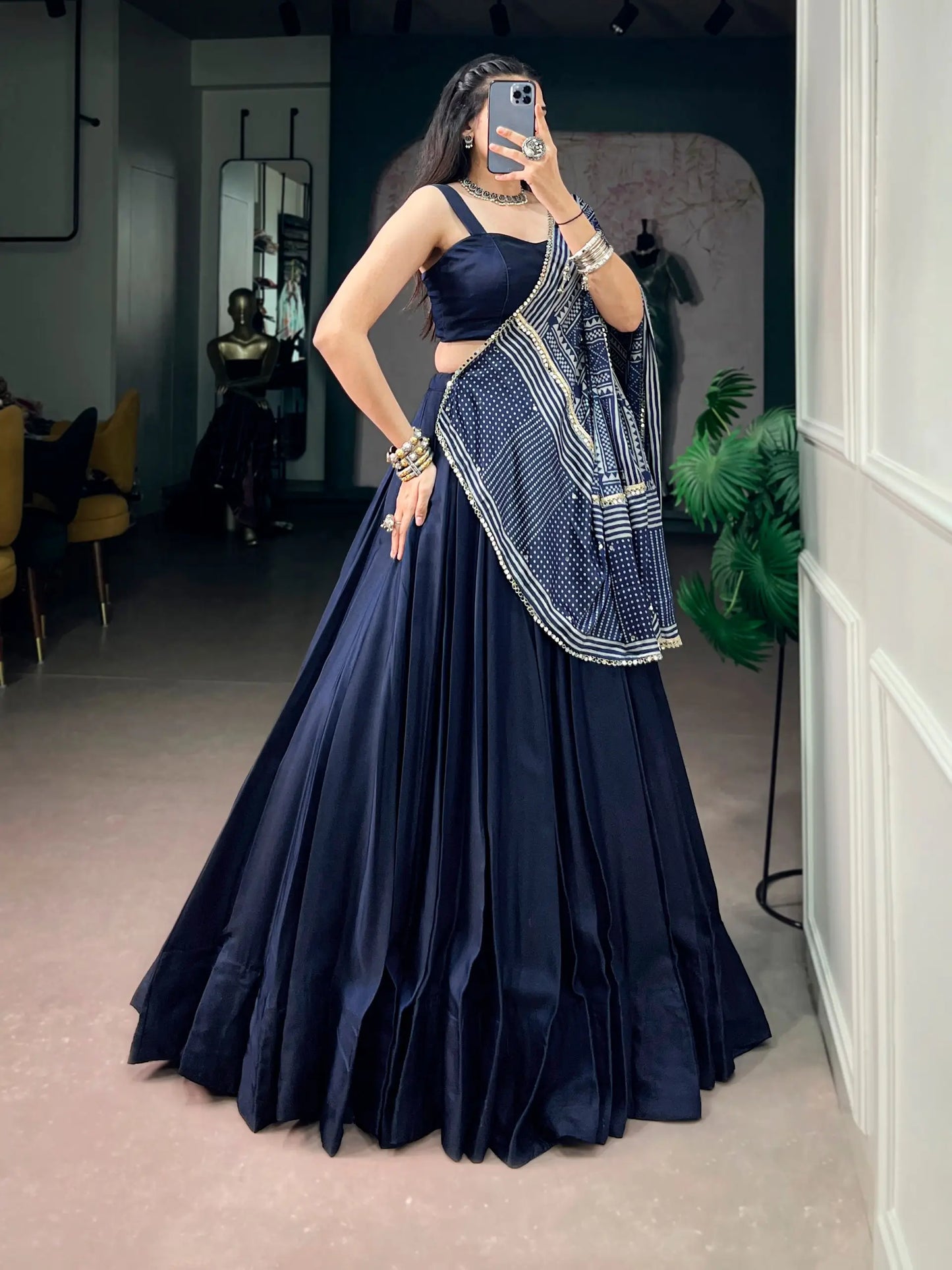 Navy Blue silk Navratri Chaniya Choli