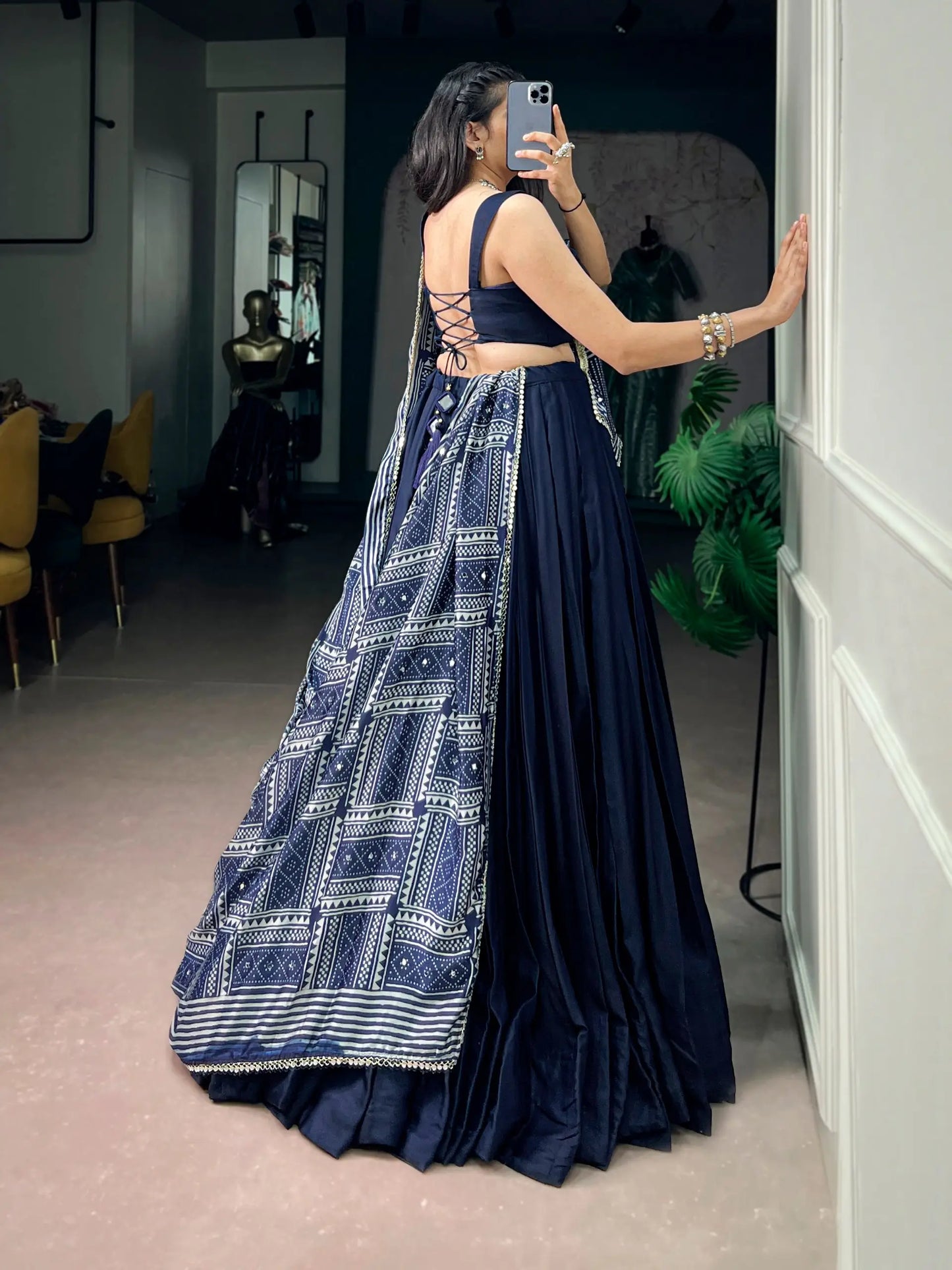Navy Blue silk Navratri Chaniya Choli
