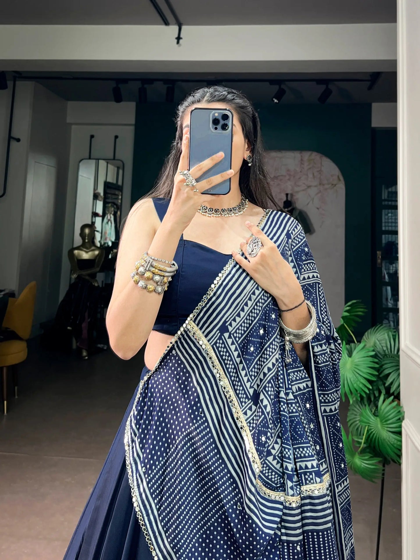 Navy Blue silk Navratri Chaniya Choli