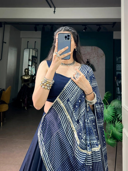 Navy Blue silk Navratri Chaniya Choli