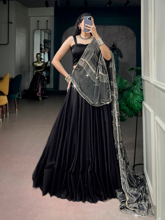 Black Navratri Chaniya Choli With Printed Dupatta