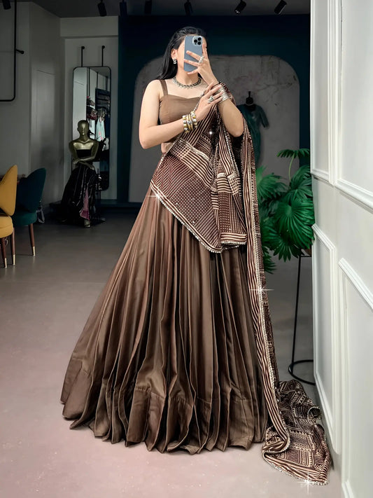 Brown Navratri Chaniya Choli With Printed Dupatta