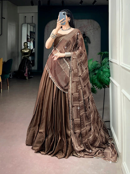 Brown Navratri Chaniya Choli With Printed Dupatta