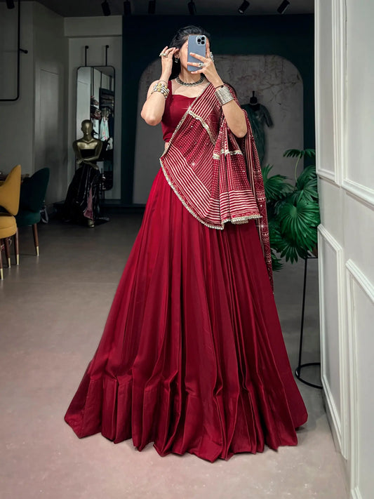 Red Navratri Chaniya Choli With Printed Dupatta