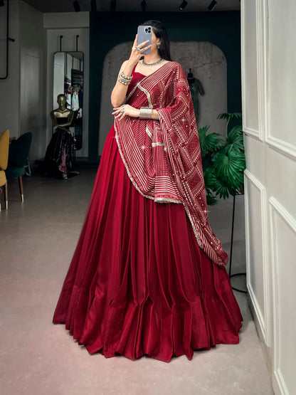 Red Navratri Chaniya Choli With Printed Dupatta