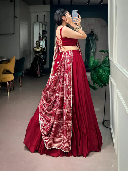 Red Navratri Chaniya Choli With Printed Dupatta