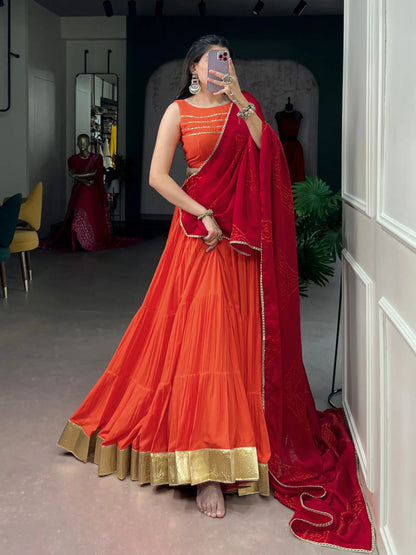 Orange Garba Chaniya Choli With Lace Touch Up