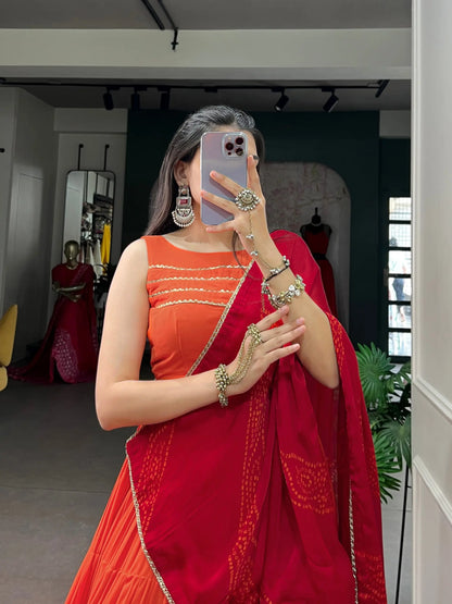 Orange Garba Chaniya Choli With Lace Touch Up
