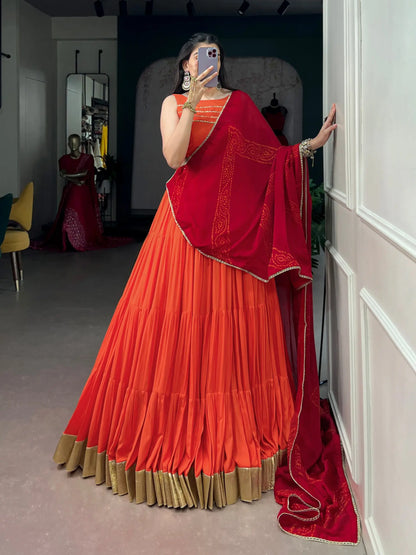 Orange Garba Chaniya Choli With Lace Touch Up