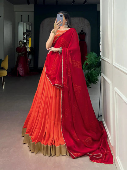 Orange Garba Chaniya Choli With Lace Touch Up