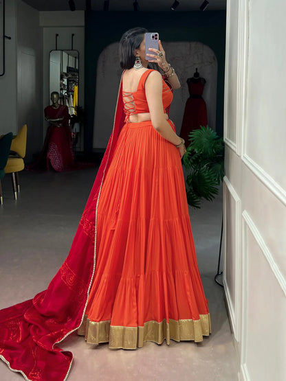 Orange Garba Chaniya Choli With Lace Touch Up
