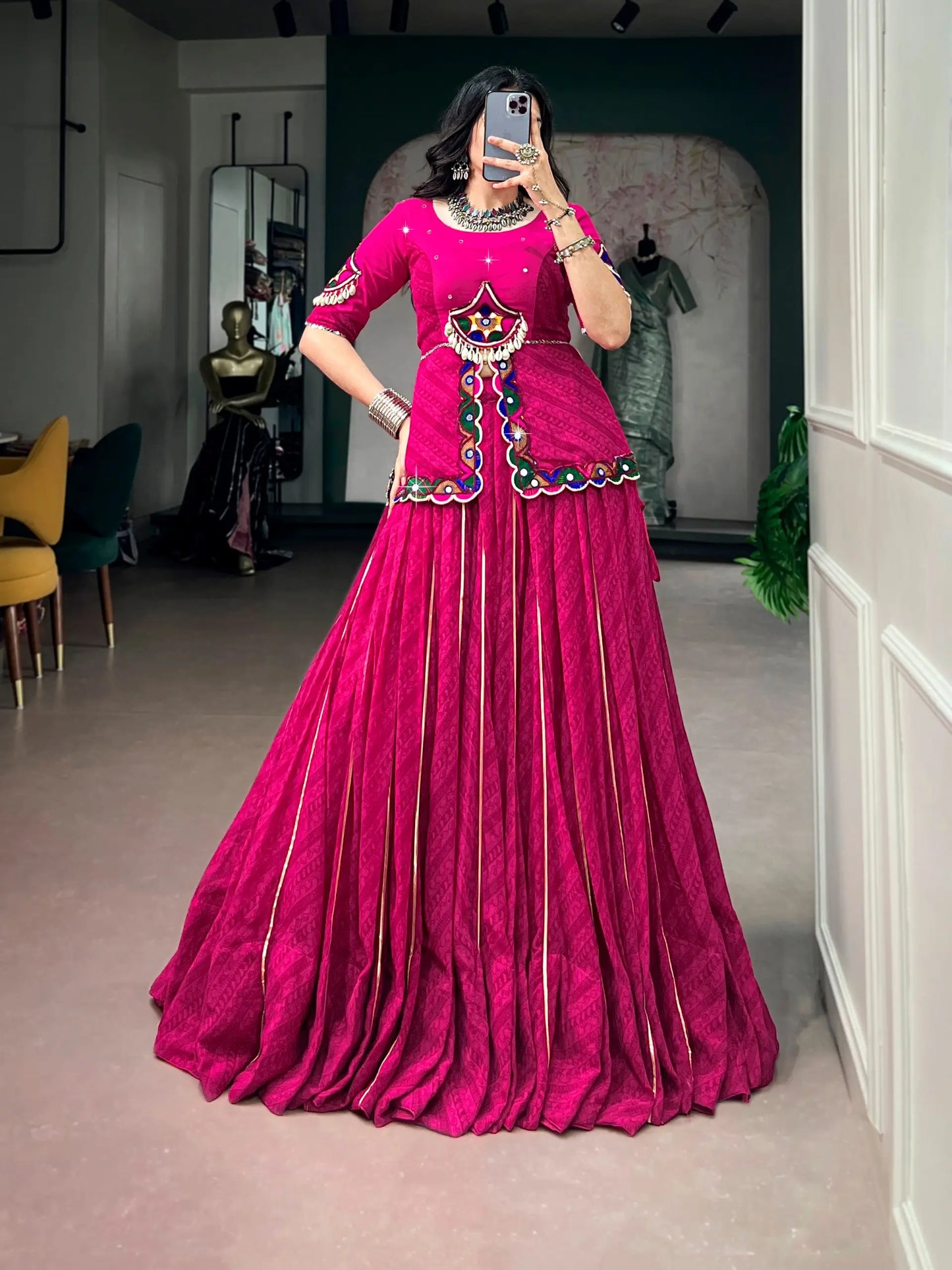 Pink Georgette Printed Navratri Chaniya choli