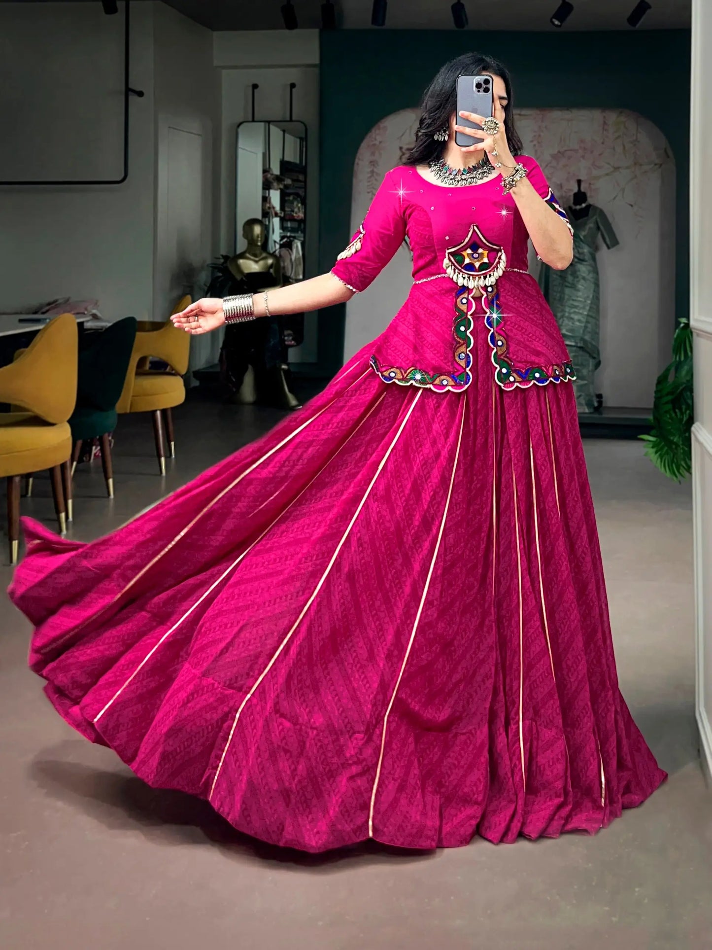 Pink Georgette Printed Navratri Chaniya choli