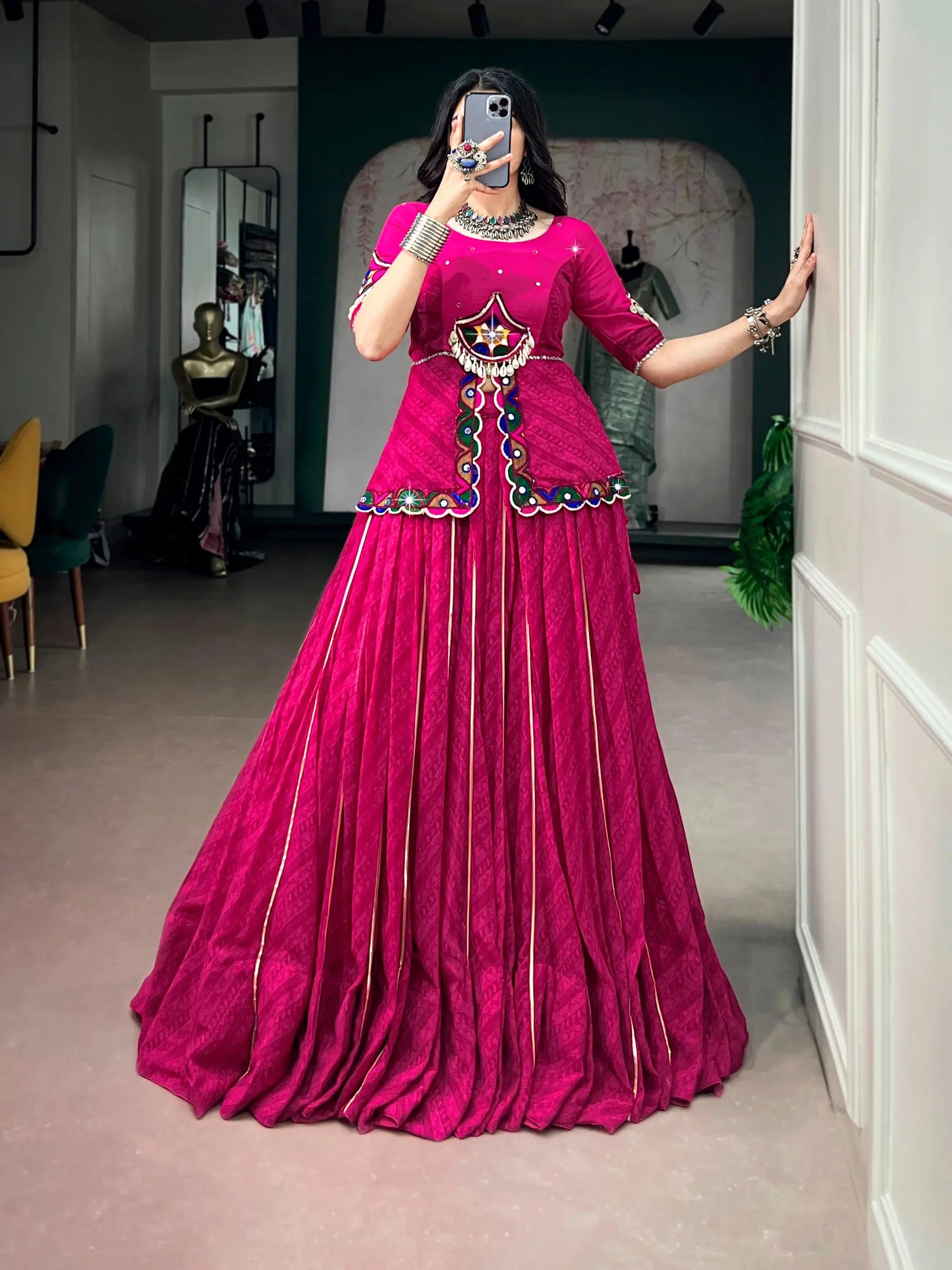Pink Georgette Printed Navratri Chaniya choli